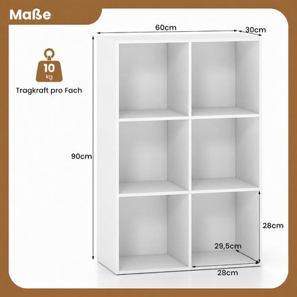 6-Cube White Wooden Bookcase with Anti-Tipping Kit