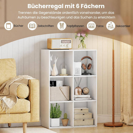 6-Cube White Wooden Bookcase with Anti-Tipping Kit