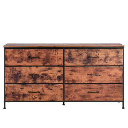 6-Drawer Fabric Dresser with Steel Frame, Rustic Brown