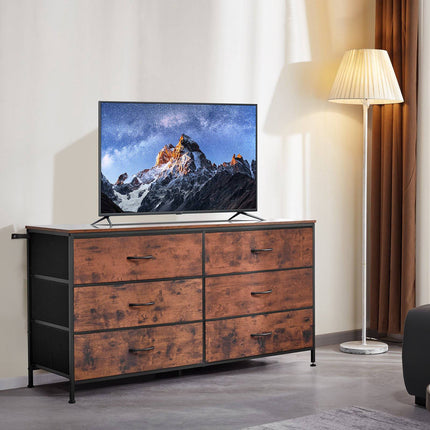 6-Drawer Fabric Dresser with Steel Frame, Rustic Brown