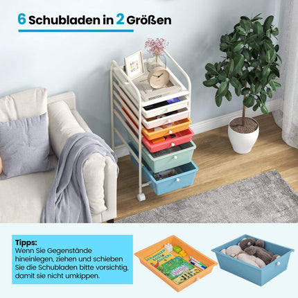 6-Drawer Rolling Cart with Metal Frame, Colorful Storage