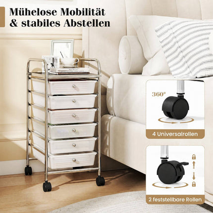 6-Drawer Rolling Cart with Metal Top & Lockable Wheels