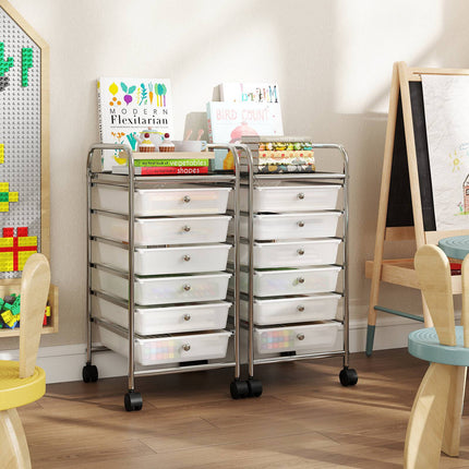 6-Drawer Rolling Cart with Metal Top & Lockable Wheels