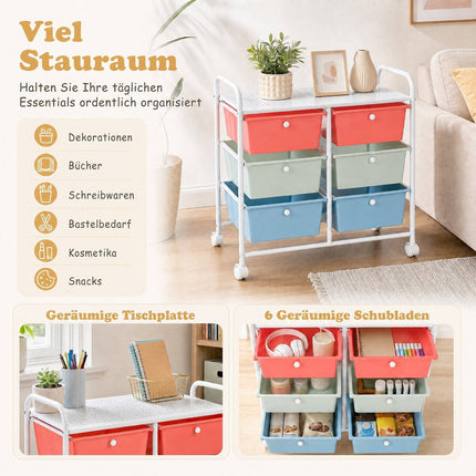 6-Drawer Rolling Storage Cart with Wheels, Metal Frame