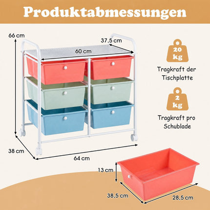 6-Drawer Rolling Storage Cart with Wheels, Metal Frame