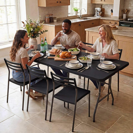 6 FT Foldable Camping Table, Black HDPE, Metal Legs