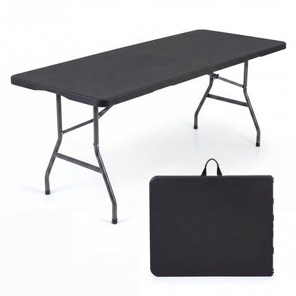 6 FT Foldable Camping Table, Black HDPE, Metal Legs
