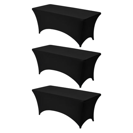 6 Ft Fitted Stretch Spandex Tablecloths, Black 3 Pack