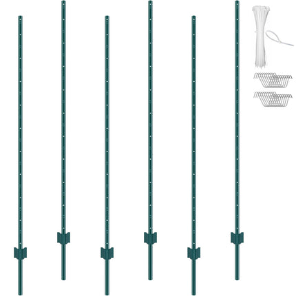 6 Ft U-Channel Steel Fence Posts, 6 Pack, Green