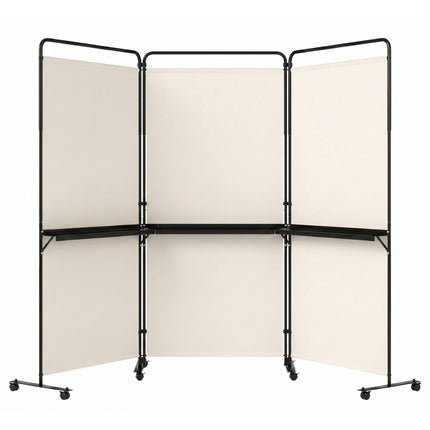 6 Ft White Room Divider with Shelves & Lockable Wheels