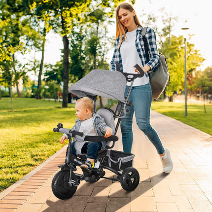 Dětská tříkolka 6 v 1 se stříškou a bezpečnostním pásem, šedá