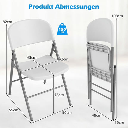 6-Pack Folding Chairs, Metal & Plastic, 150kg Capacity, White