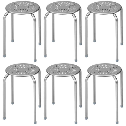 6-Pack Stackable Daisy Design Metal Stools – Grey