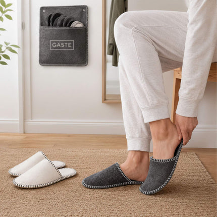 6 Pairs Felt Guest Slippers with Storage Bag, Beige