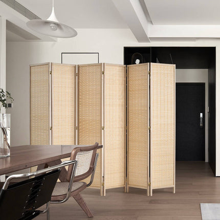 6-Panel Bamboo Woven Folding Room Divider Privacy Screen