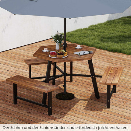 6-Person Acacia Wood Picnic Table Set with Umbrella Hole