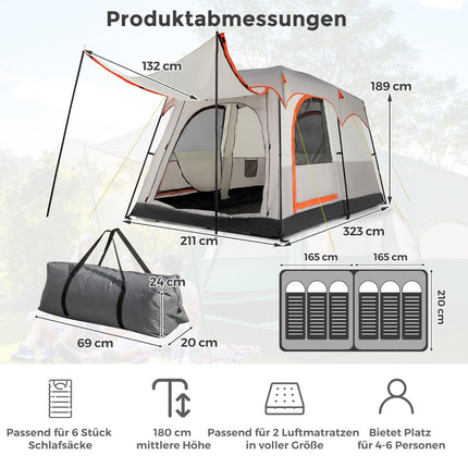 Kempingový stan pro 6 osob s přepážkou a tropikem