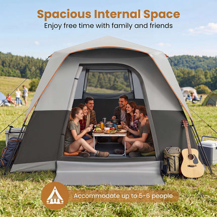 6-Person Instant Cabin Tent with Rainfly – Orange/Gray