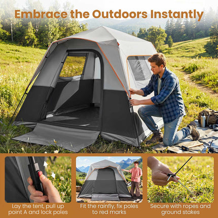 6-Person Instant Cabin Tent with Rainfly – Orange/Gray