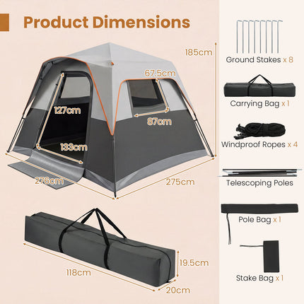 6-Person Instant Cabin Tent with Rainfly – Orange/Gray