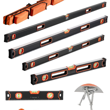 6-Piece Magnetic Level Set, Aluminum, 10–78 Inch