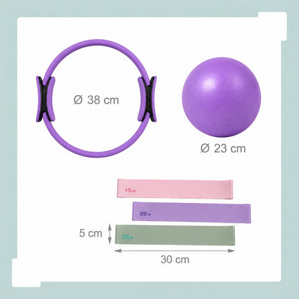 6-Piece Pilates Set: Ring, Ball, Bands – Various Colors