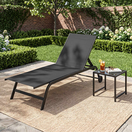 6-Position Outdoor Chaise Lounge Set with Wheels & Table