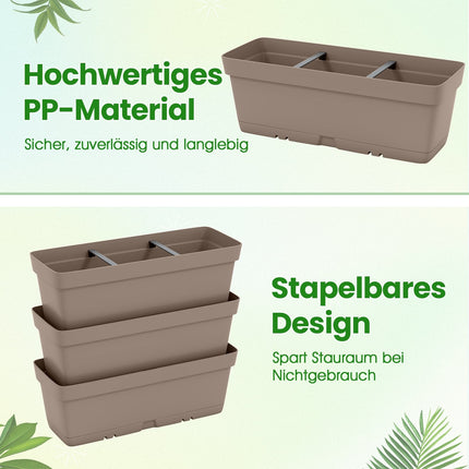 6 Stackable Planters with Drainage, 49 cm, Grey