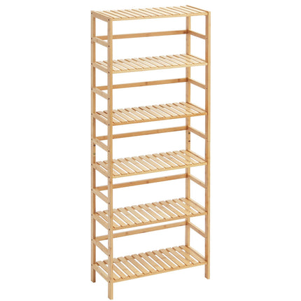 6-Tier Bamboo Ladder Bookshelf, 22 lb per Shelf, Freestanding, Natural