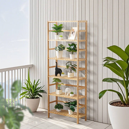 6-Tier Bamboo Ladder Bookshelf, 22 lb per Shelf, Freestanding, Natural