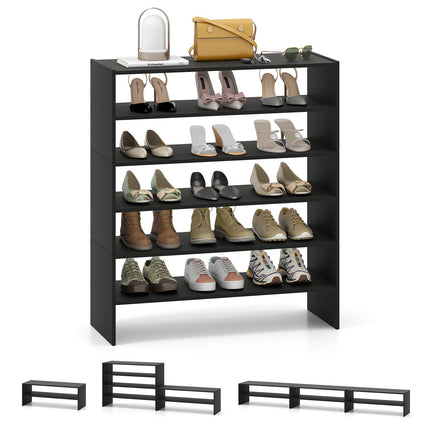 6-Tier Black Shoe Rack with Anti-Tipping Device