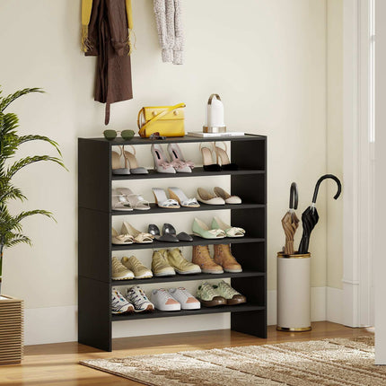 6-Tier Black Shoe Rack with Anti-Tipping Device