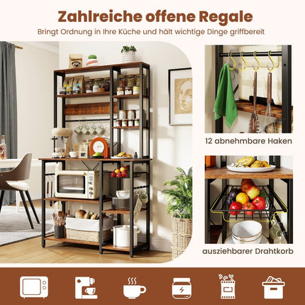 6patrový kuchyňský regál se zásuvkou a drátěným košem