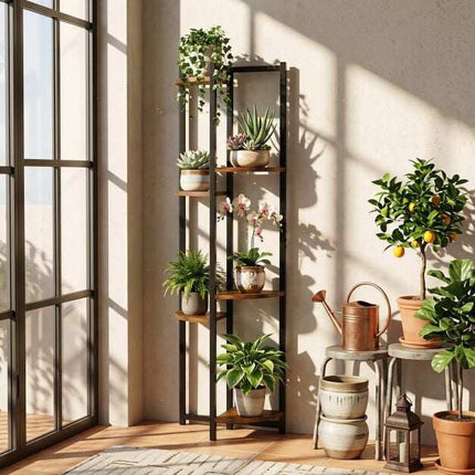 6-Tier Metal Plant Stand with Staggered Shelves, 42x22x136 cm