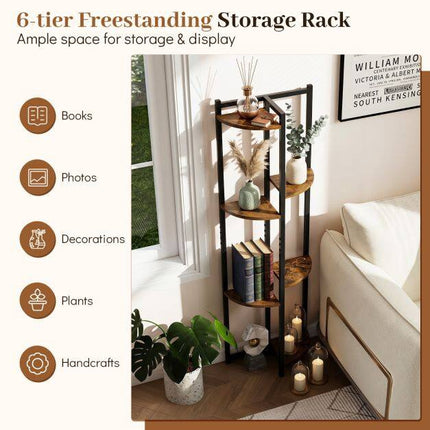 6-Tier Metal Plant Stand with Staggered Shelves, 42x22x136 cm
