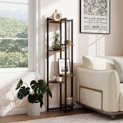 6-Tier Metal Plant Stand with Staggered Shelves, 42x22x136 cm