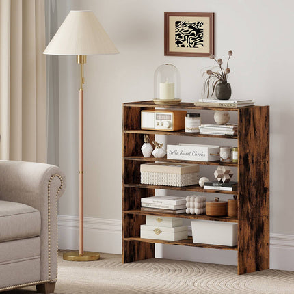 6-Tier Rustic Brown Shoe Rack with Anti-Tipping Device