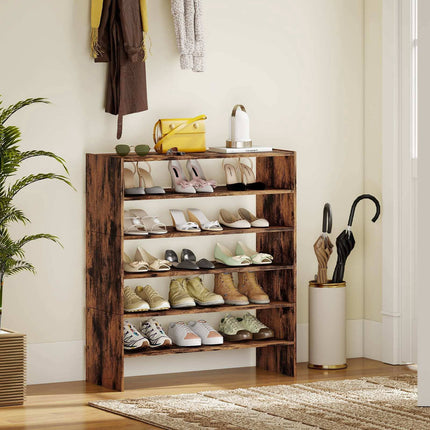 6-Tier Rustic Brown Shoe Rack with Anti-Tipping Device