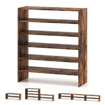 6-Tier Rustic Brown Shoe Rack with Anti-Tipping Device