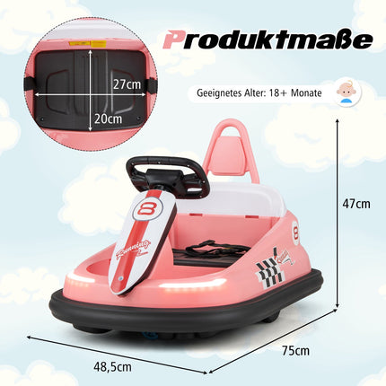 6V Kids Electric Bumper Car – 360 Spin, Music, Lights, Pink