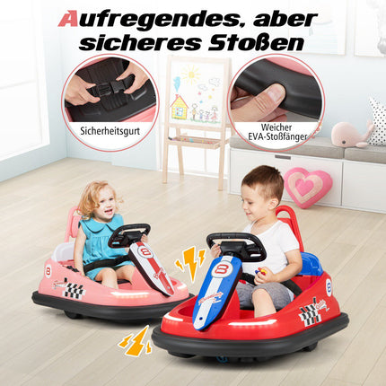 6V Kids Electric Bumper Car – 360 Spin, Music, Lights, Pink