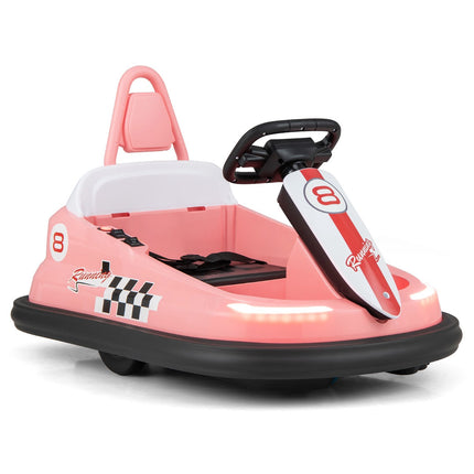 6V Kids Electric Bumper Car – 360 Spin, Music, Lights, Pink