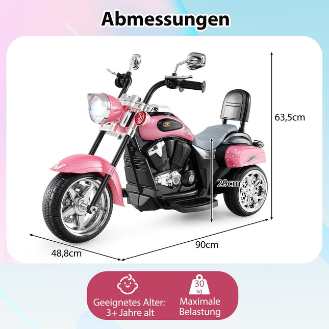 6V elektrische kindermotor, roze, verstelbare verlichting en geluid