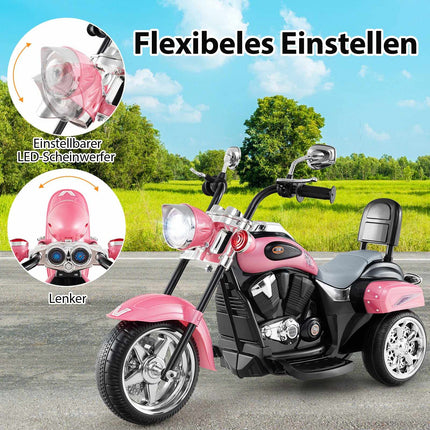 Dětská elektrická motorka 6V, růžová, nastavitelná světla a zvuk