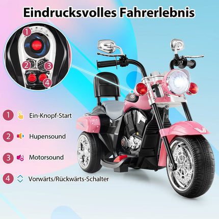 Dětská elektrická motorka 6V, růžová, nastavitelná světla a zvuk