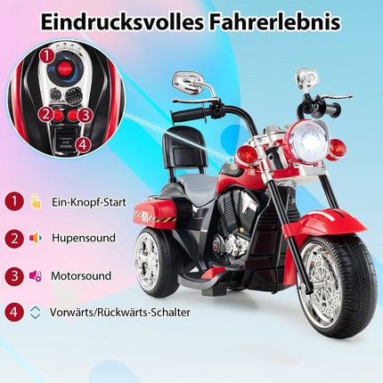 Dětská elektrická motorka 6V se světly a zvuky, červená