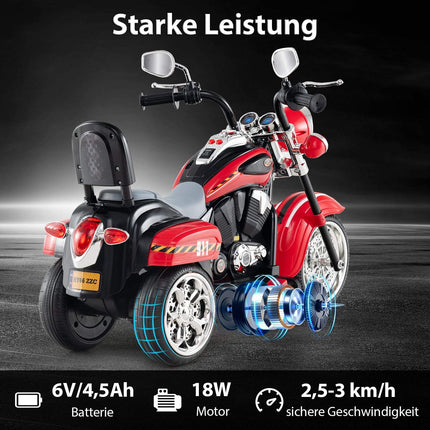 Dětská elektrická motorka 6V se světly a zvuky, červená