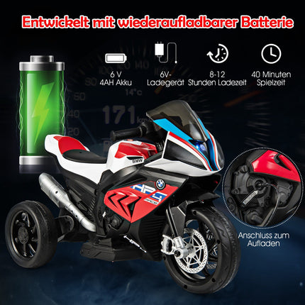 6V Kids Electric Motorcycle with Music, Headlight, 3-Wheel, Red