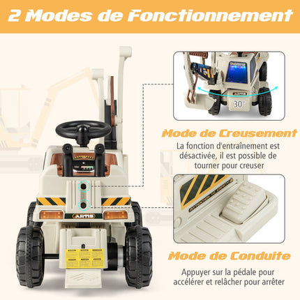 Dětské elektrické rypadlo 6V, otočné sedadlo, hudba