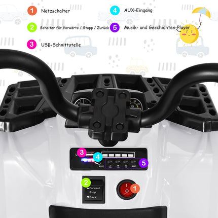 Dětské autíčko 6V s hudbou, MP3 a USB pro kluky i holky, 41 x 68.5 x 49.5 cm, bílá